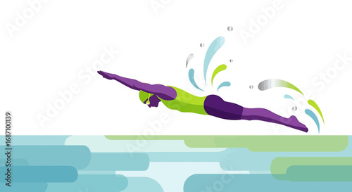 A Dynamic Dive into Aquatic Motion, a Swimmer's Graceful Entry into Water
