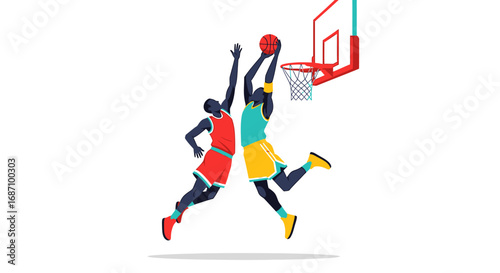 Dynamic basketball action showcasing athletic players competing for the ball