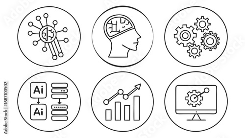 Artificial intelligence and machine learning concept icons for business.