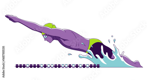 Dynamic illustration showcasing a swimmer diving into the pool with force