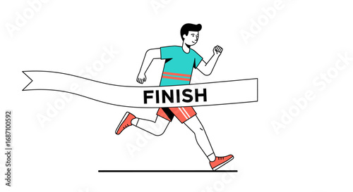 A determined marathon runner triumphantly crosses the finish line with zeal
