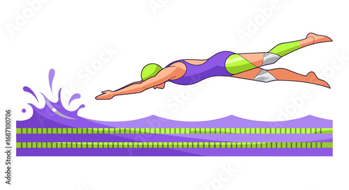 Competitive swimmer diving into the pool illustration for sport competition