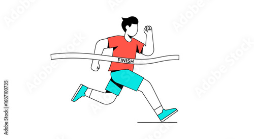 Vector illustration of a runner crossing the finish line showcasing