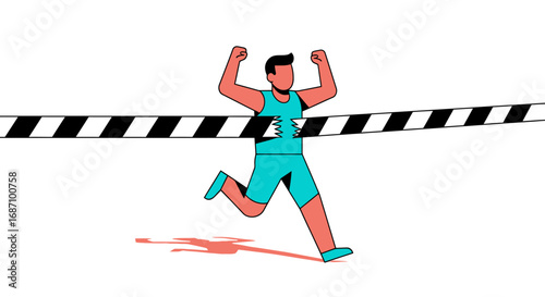 Illustration showcasing the jubilant athlete tearing through the finish line