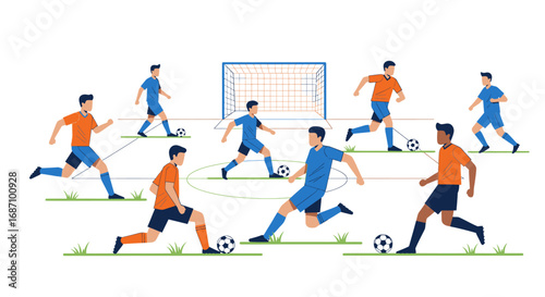 Dynamic portrayal of athletes engaged in a soccer match with strategic