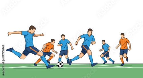 Action-packed soccer match illustration showcasing dynamic player movements