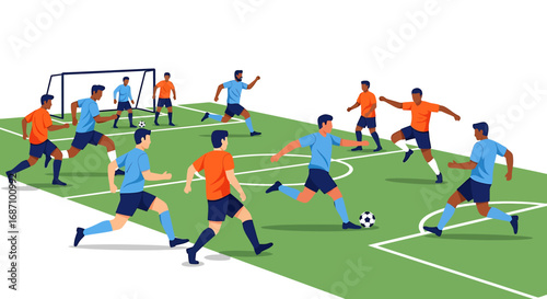 Dynamic depiction of a competitive soccer match showcasing athletic prowess