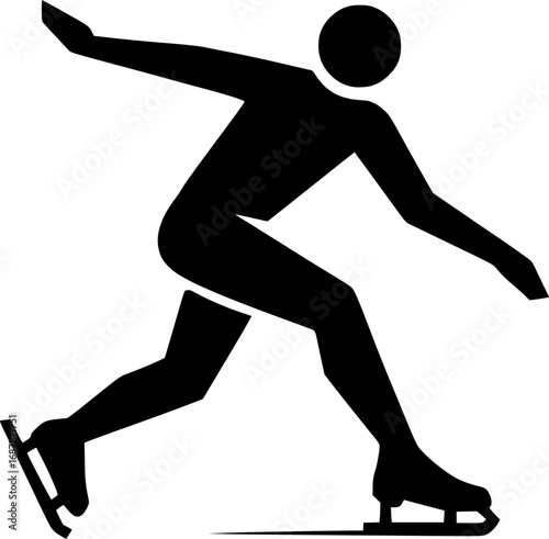 Minimalist geometric black and white silhouette of an ice skater in action. Perfect for sports illustrations, modern poster designs, and winter-themed artwork