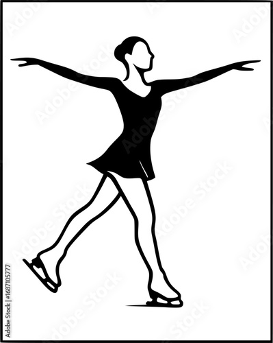Minimalist monochrome vector of an ice skater with extended arms. Clean, elegant poster design perfect for sports illustrations, winter themes, and modern artwork