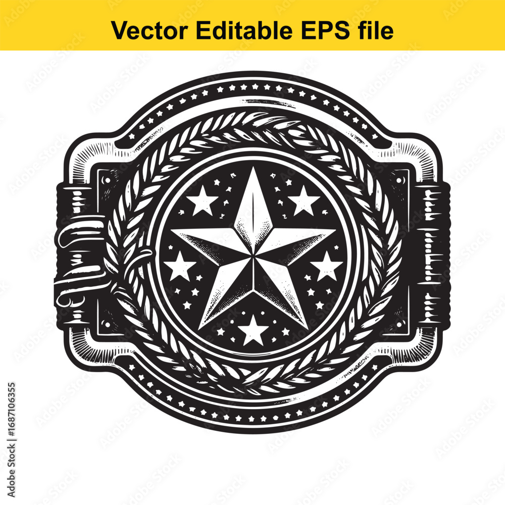 Obraz premium Vintage star emblem belt buckle isolated on white background