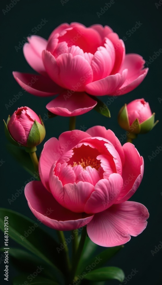 Obraz premium Luxurious pink and red peonies, vibrant blooms , lush, pink
