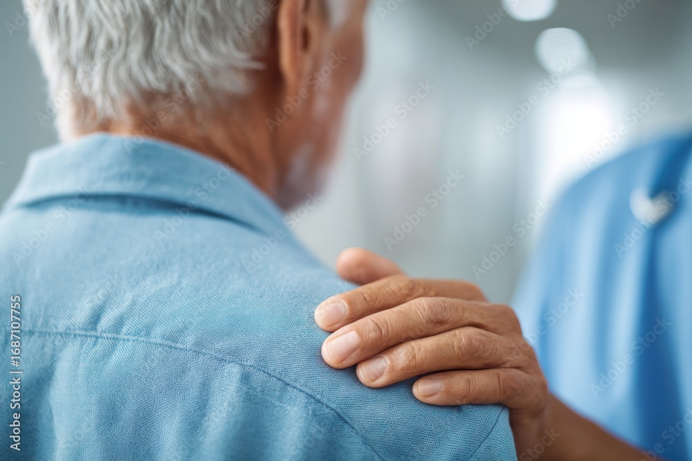 Fototapeta premium Compassionate gesture hospital room emotional support healthcare environment close-up view human connection