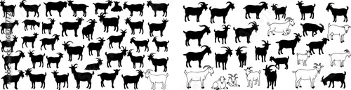set of Goat Vector Illustration Collection - A stunning black and white collection of various goat silhouettes. Perfect for farm, nature, and animal