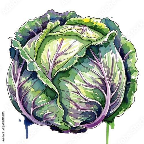 Cabbage in Watercolor Style