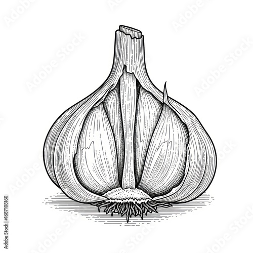 garlic black and white ink style