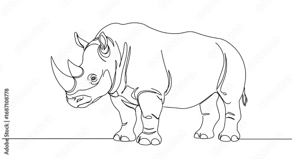 Obraz premium One continuous line drawing of a rhinoceros, minimal abstract line art, white background