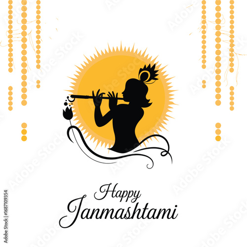 Lord Shri Krishna with background illustration.