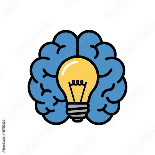 Unlocking potential A vibrant conceptual illustration depicting innovative ideas and intelligent thought processes, symbolized by a bright lightbulb within a stylized human brain