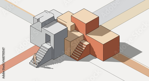 Abstract architectural design with intersecting planes and geometric volumes creating a modern structure