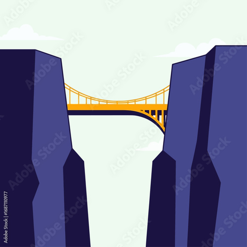 Bridging the Gap An illustration of a bridge connecting two mountains representing connection and progress