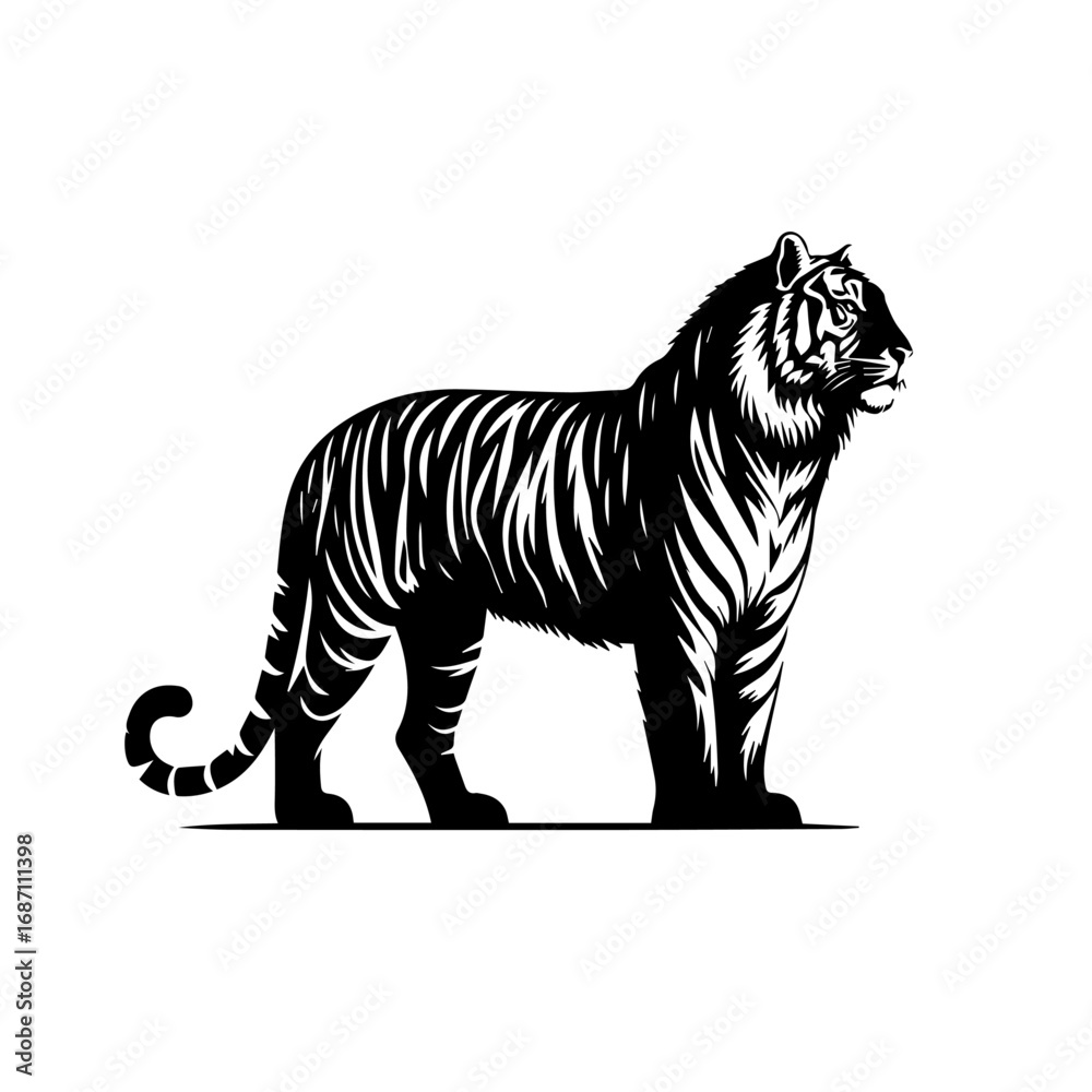 Naklejka premium Majestic Wild Tiger Vector – Fierce Roaring Jungle Animal Illustration