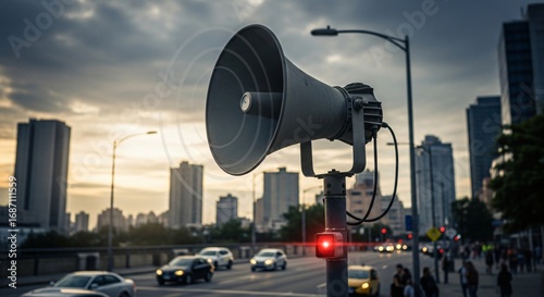 Wallpaper Mural Announcement Speaker Depicted as Essential Urban Communication System Warning Public During Emergency Situations Torontodigital.ca
