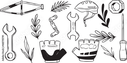 Garden and Home Decor Doodles with Whimsical Style, Black and White, Playful, Creative, Charming, Artistic, Simple, Illustrated, Expressive, Decorative, Unique, Joyful, Delightful, Stylized Design, Na