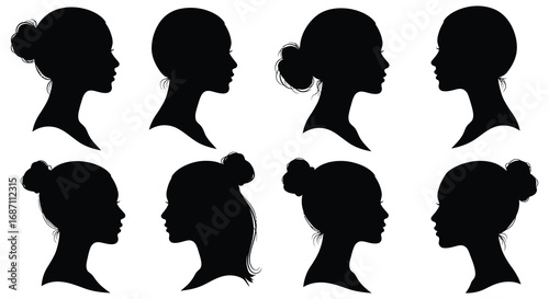 various hairstyles shown through silhouettes of women profiles
