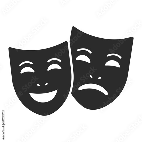 theatrical masks of sadness and joy flat vector icon
