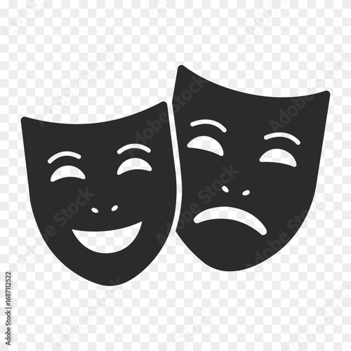 theatrical masks of sadness and joy flat vector icon