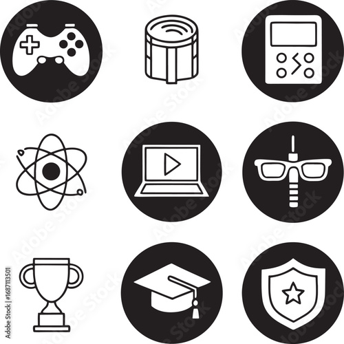 Assorted Black and White Icons Set