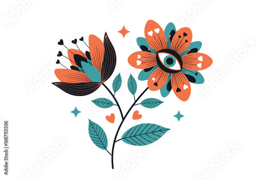Esoteric botanical art featuring mystical flowers and celestial accents