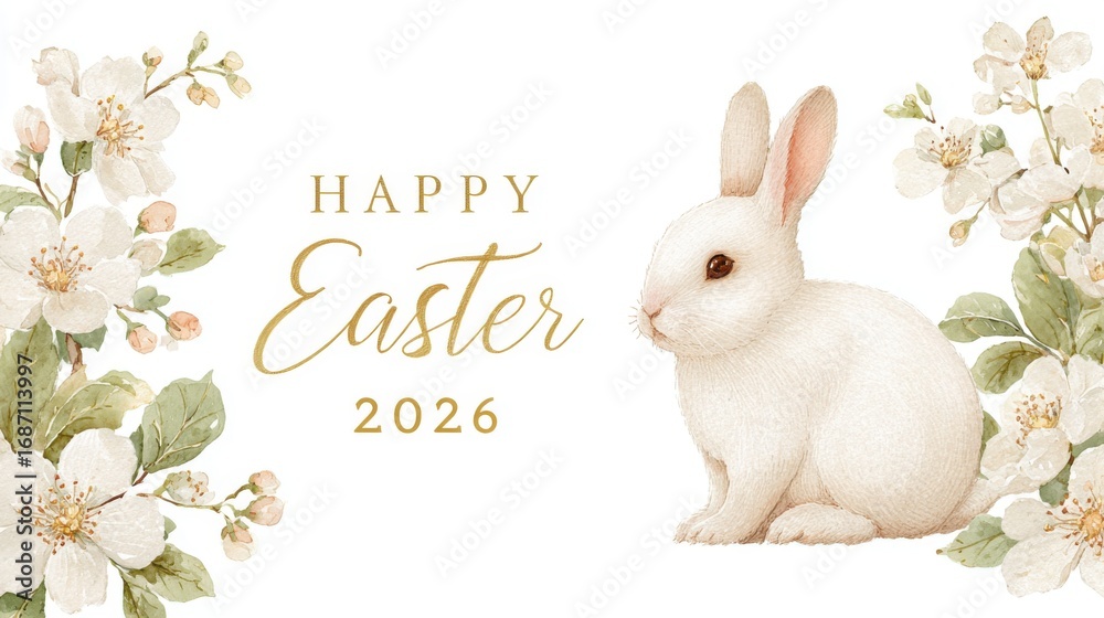 Obraz premium Elegant Easter Greeting Card Template with Rabbit and Floral Wreaths