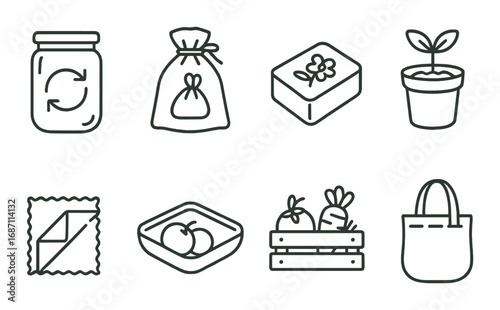 Eco-friendly icons for sustainable living and zero waste practices