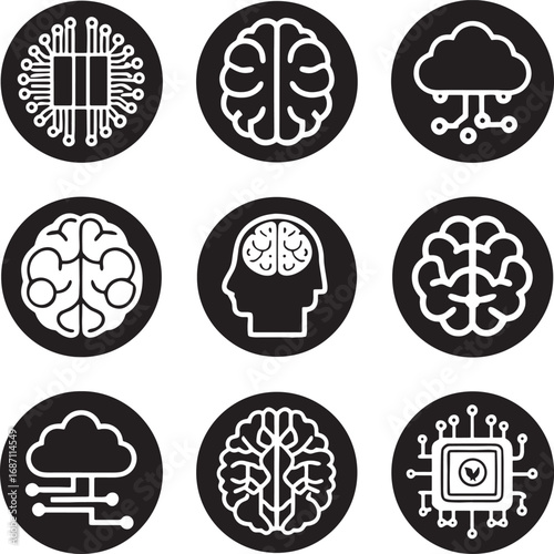 Artificial Intelligence and Brain Icons