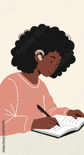 Vector of person studying and using hearing aid