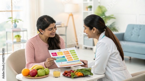 Doctor Showing Nutritional Information to Patient with Food