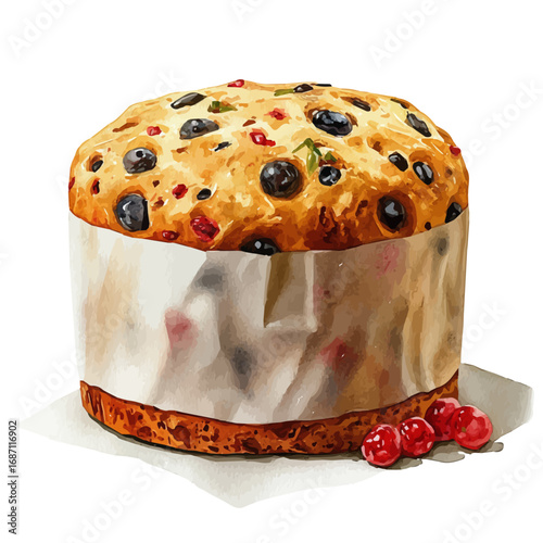 watercolor of Panettone, vector, isolated on a white background.