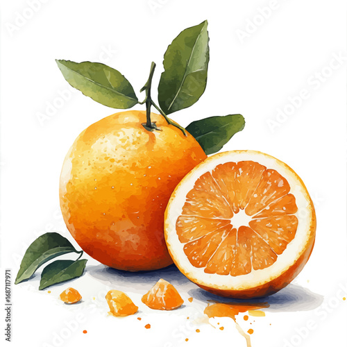 watercolor vector of Orange, isolated on a white background.