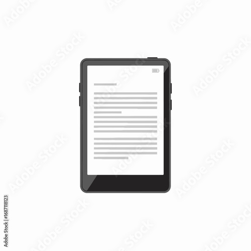 E-reader displaying text with a low battery icon on a white screen.