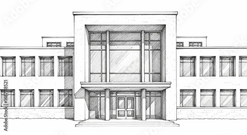 Architectural sketch of a contemporary building facade in monochrome