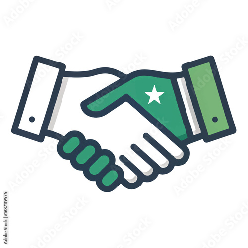 Modern Flat Icon: Green Handshake Partnership Agreement, Business Deal, Success Concept