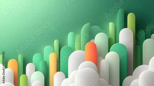 3D Abstract Background Green Orange White Shapes Illustration