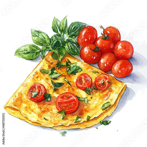 Omelette, watercolor clipart vector, isolated on a white background.