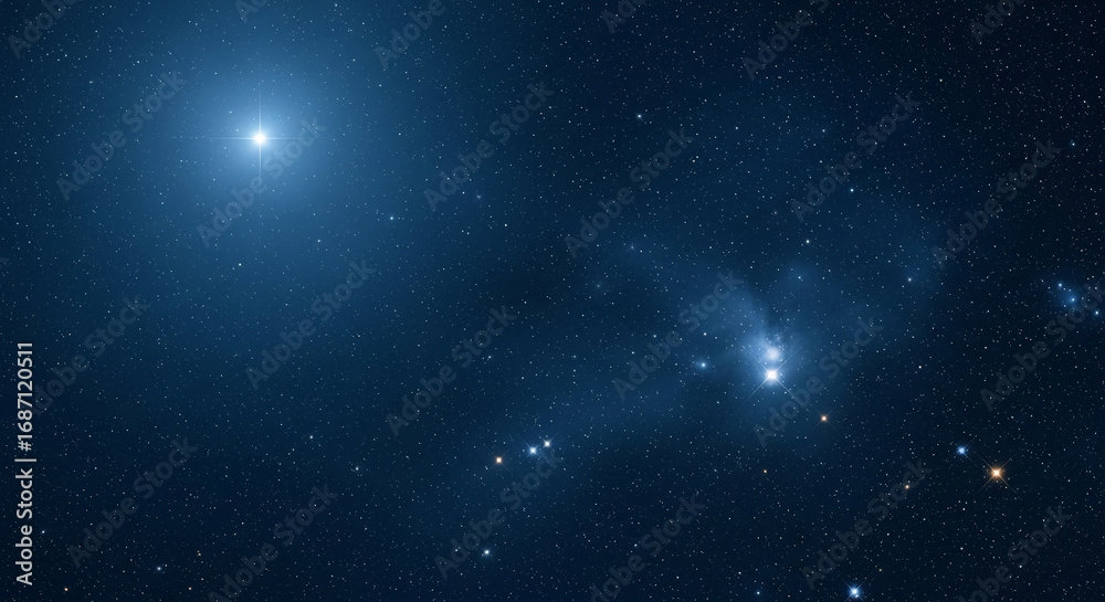 Fototapeta premium Dark blue night sky image with bright stars and nebulae, showcasing cosmic vastness and celestial beauty, ideal for space-themed designs