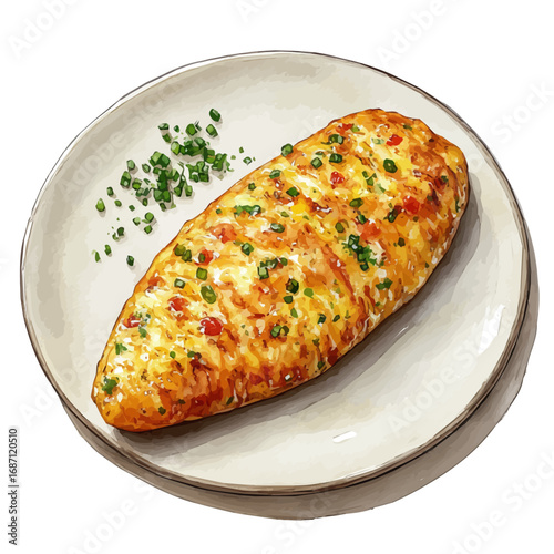 Omelette, watercolor painting vector, isolated on a white background.