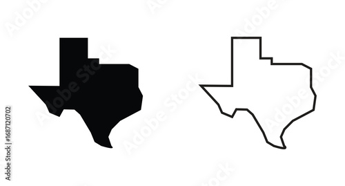 Texas state outline and solid shape for maps, educational resources, or design projects. Perfect for showcasing Texas location, travel, or regional themes set