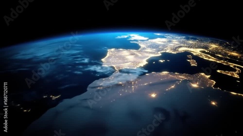 A captivating view of Earth's illuminated cities from space, showcasing the vibrant network of human activity.