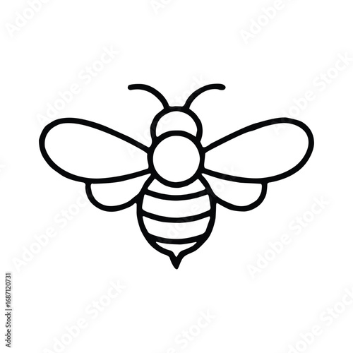 Clean, simple bee outline. Ideal for nature themed designs, children's books, modern logos, or any project needing a touch of natural sweetness.