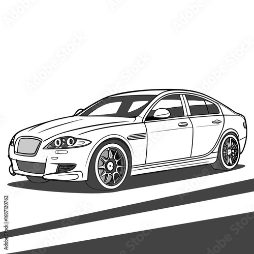 Pearl white sedan in front view, corporate and clean style.